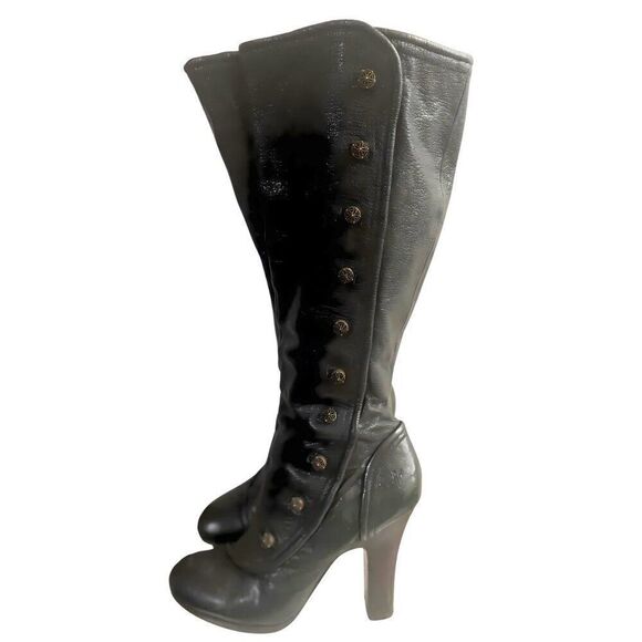 Vintage Rare Frye Victorian Goth Matilda Faux Button Black Leather Heeled Boots - Picture 1 of 14